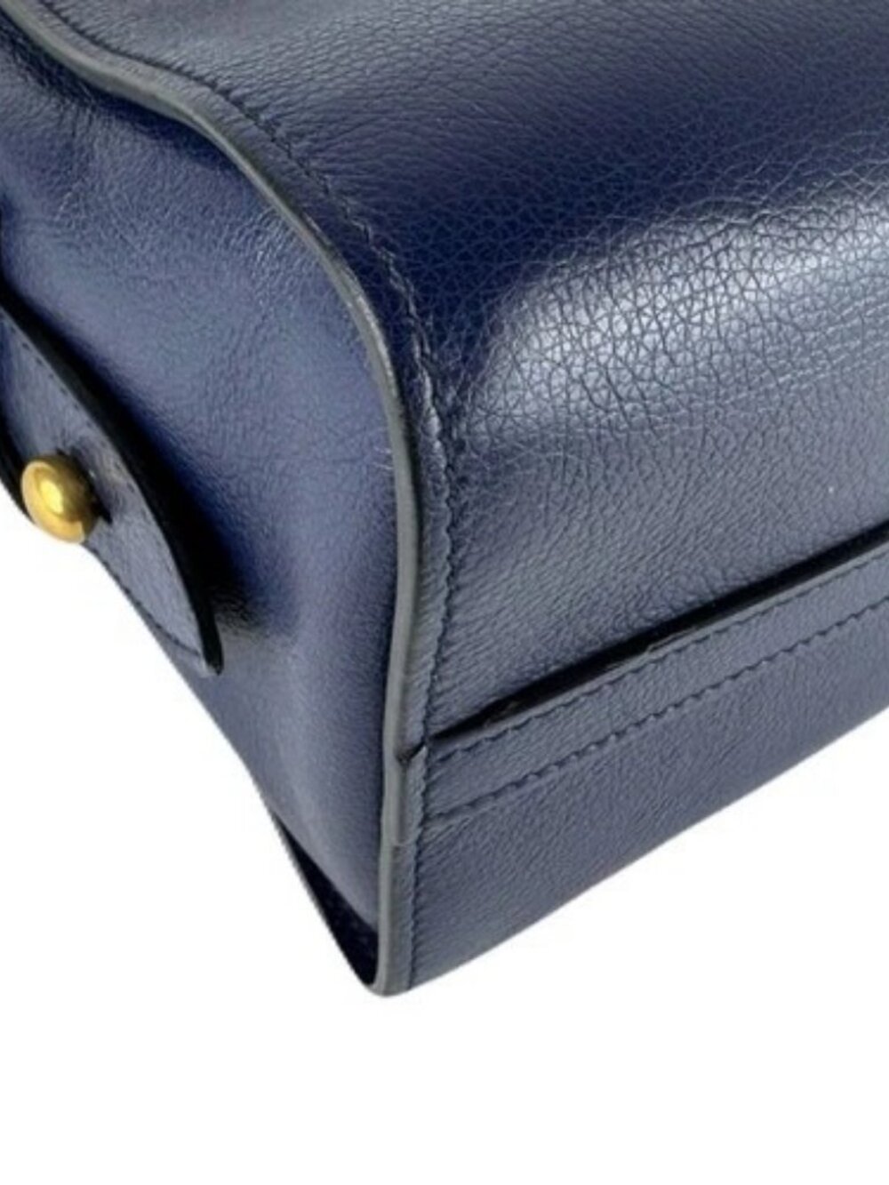 Auth PRADA Handbag Shoulder Bag Navy Leather/Goldtone - z8878 - Picture 9 of 14